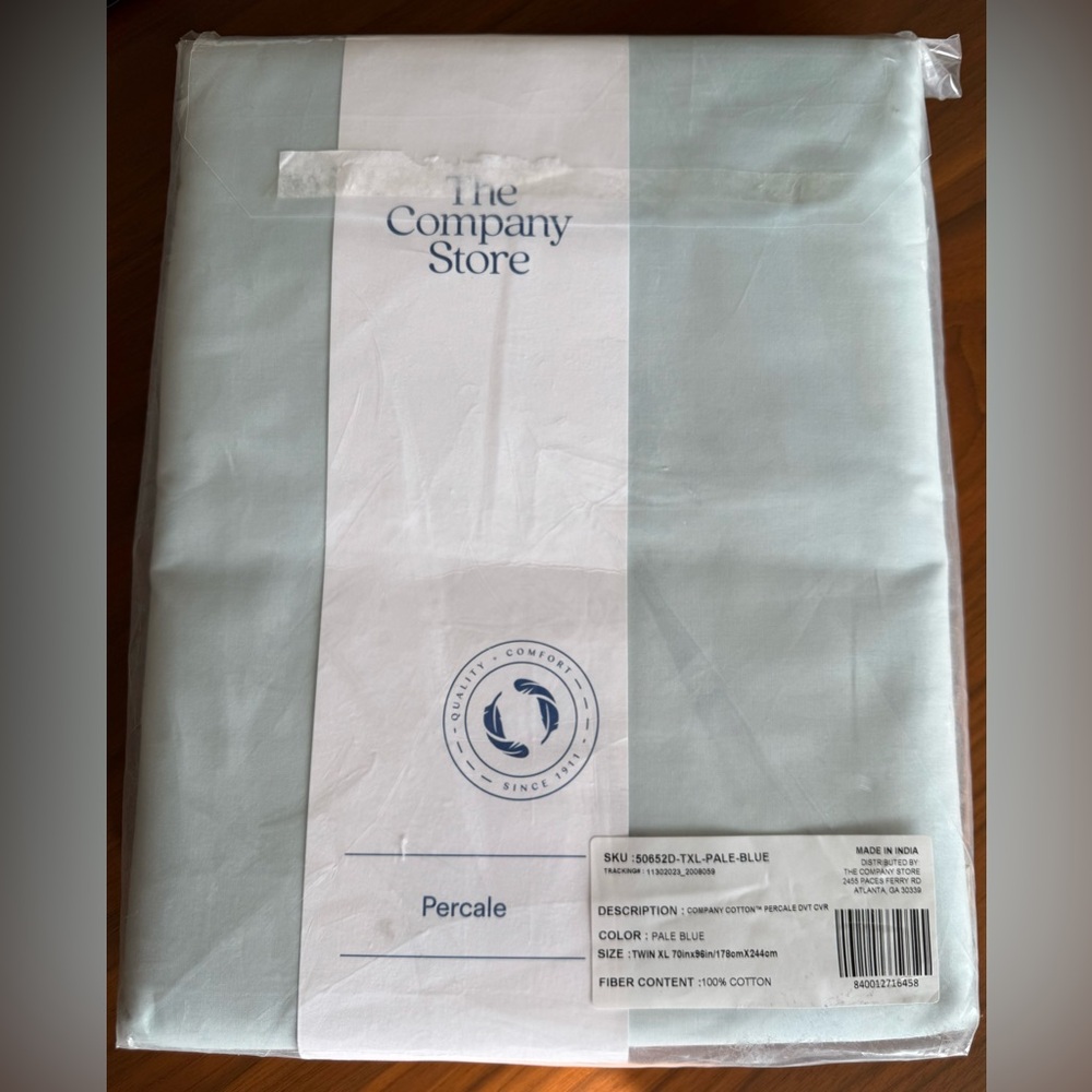The Company Store Light Blue Cotton Percale Duvet Cover - Picture 2 of 11